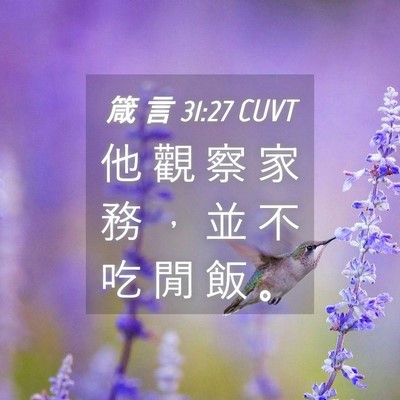 Picture 04 - 箴 言 31:27 CUVT - 他 觀 察 家 務 ， 並 不 吃 閒 飯 - Bible Verse Picture