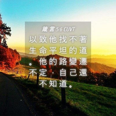 Picture 04 - 箴 言 5:6 CUVT - 以 致 他 找 不 著 生 命 平 坦 的 道 - Bible Verse Picture