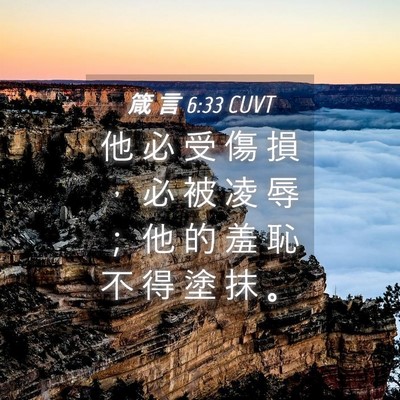 Picture 04 - 箴 言 6:33 CUVT - 他 必 受 傷 損 ， 必 被 凌 辱 ； 他 - Bible Verse Picture