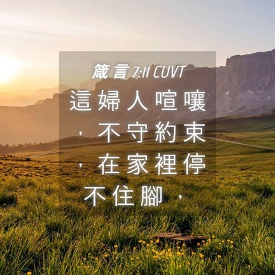 Picture 04 - 箴 言 7:11 CUVT - 這 婦 人 喧 嚷 ， 不 守 約 束 ， 在 - Bible Verse Picture
