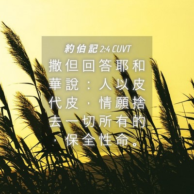 Picture 04 - 約 伯 記 2:4 CUVT - 撒 但 回 答 耶 和 華 說 ： 人 以 皮 - Bible Verse Picture