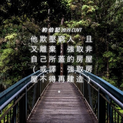 Picture 04 - 約 伯 記 20:19 CUVT - 他 欺 壓 窮 人 ， 且 又 離 棄 ； 強 - Bible Verse Picture