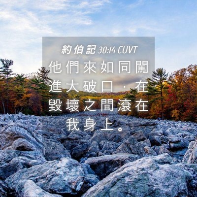 Picture 04 - 約 伯 記 30:14 CUVT - 他 們 來 如 同 闖 進 大 破 口 ， 在 - Bible Verse Picture