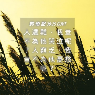 Picture 04 - 約 伯 記 30:25 CUVT - 人 遭 難 ， 我 豈 不 為 他 哭 泣 呢 - Bible Verse Picture