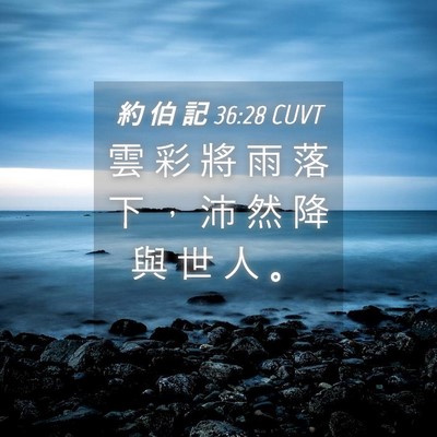 Picture 04 - 約 伯 記 36:28 CUVT - 雲 彩 將 雨 落 下 ， 沛 然 降 與 世 - Bible Verse Picture