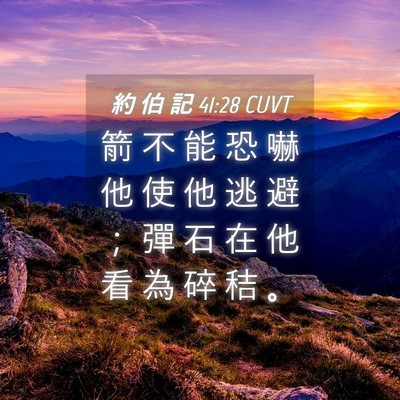 Picture 04 - 約 伯 記 41:28 CUVT - 箭 不 能 恐 嚇 他 使 他 逃 避 ； 彈 - Bible Verse Picture