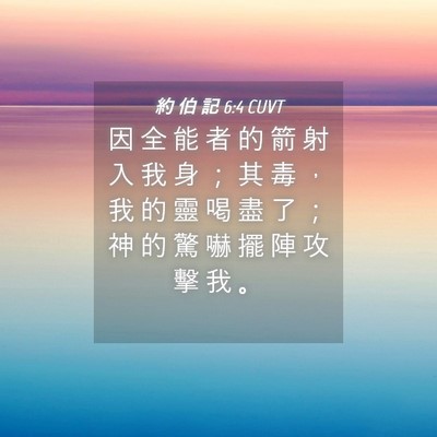 Picture 04 - 約 伯 記 6:4 CUVT - 因 全 能 者 的 箭 射 入 我 身 ； 其 - Bible Verse Picture