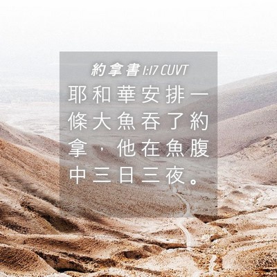 Picture 04 - 約 拿 書 1:17 CUVT - 耶 和 華 安 排 一 條 大 魚 吞 了 約 - Bible Verse Picture