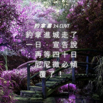 Picture 04 - 約 拿 書 3:4 CUVT - 約 拿 進 城 走 了 一 日 ， 宣 告 說 - Bible Verse Picture