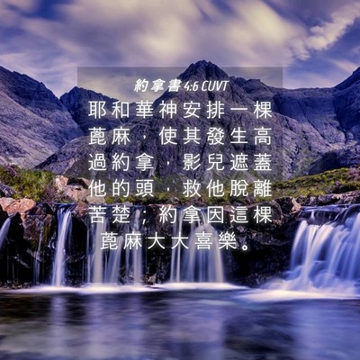 Picture 04 - 約 拿 書 4:6 CUVT - 耶 和 華 神 安 排 一 棵 蓖 麻 ， 使 - Bible Verse Picture
