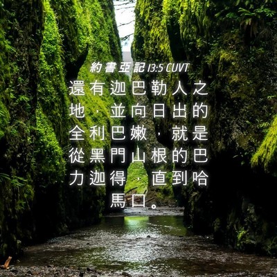 Picture 04 - 約 書 亞 記 13:5 CUVT - 還 有 迦 巴 勒 人 之 地 ， 並 向 日 - Bible Verse Picture