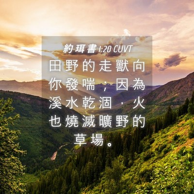 Picture 04 - 約 珥 書 1:20 CUVT - 田 野 的 走 獸 向 你 發 喘 ； 因 為 - Bible Verse Picture
