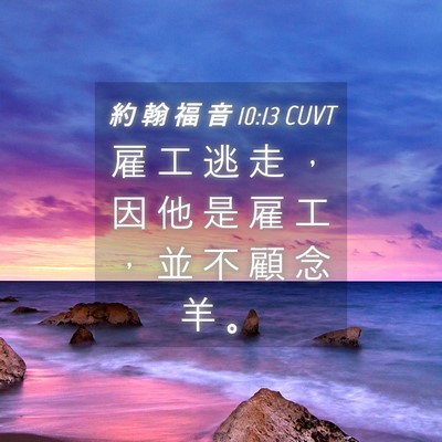 Picture 04 - 約 翰 福 音 10:13 CUVT - 雇 工 逃 走 ， 因 他 是 雇 工 ， 並 - Bible Verse Picture