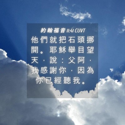 Picture 04 - 約 翰 福 音 11:41 CUVT - 他 們 就 把 石 頭 挪 開 。 耶 穌 舉 - Bible Verse Picture
