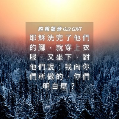 Picture 04 - 約 翰 福 音 13:12 CUVT - 耶 穌 洗 完 了 他 們 的 腳 ， 就 穿 - Bible Verse Picture