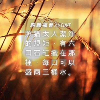Picture 04 - 約 翰 福 音 2:6 CUVT - 照 猶 太 人 潔 淨 的 規 矩 ， 有 六 - Bible Verse Picture