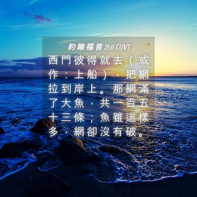 Picture 04 - 約 翰 福 音 21:11 CUVT - 西 門 彼 得 就 去 （ 或 作 ： 上 船 - Bible Verse Picture