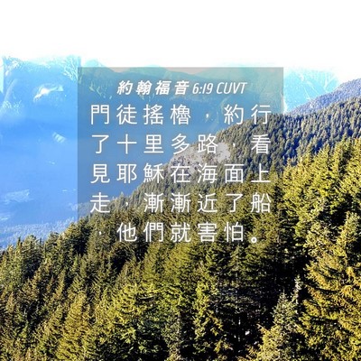 Picture 04 - 約 翰 福 音 6:19 CUVT - 門 徒 搖 櫓 ， 約 行 了 十 里 多 路 - Bible Verse Picture