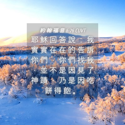 Picture 04 - 約 翰 福 音 6:26 CUVT - 耶 穌 回 答 說 ： 我 實 實 在 在 的 - Bible Verse Picture