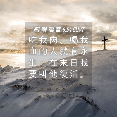 Picture 04 - 約 翰 福 音 6:54 CUVT - 吃 我 肉 、 喝 我 血 的 人 就 有 永 - Bible Verse Picture