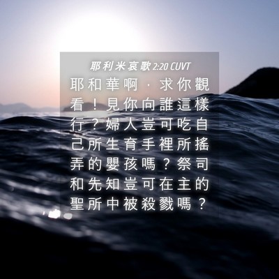 Picture 04 - 耶 利 米 哀 歌 2:20 CUVT - 耶 和 華 啊 ， 求 你 觀 看 ！ 見 你 - Bible Verse Picture