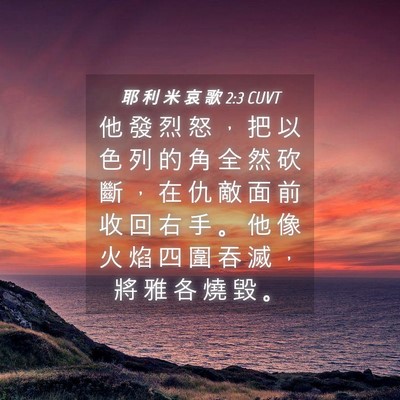 Picture 04 - 耶 利 米 哀 歌 2:3 CUVT - 他 發 烈 怒 ， 把 以 色 列 的 角 全 - Bible Verse Picture
