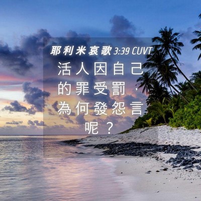 Picture 04 - 耶 利 米 哀 歌 3:39 CUVT - 活 人 因 自 己 的 罪 受 罰 ， 為 何 - Bible Verse Picture