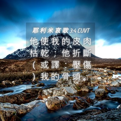 Picture 04 - 耶 利 米 哀 歌 3:4 CUVT - 他 使 我 的 皮 肉 枯 乾 ； 他 折 斷 - Bible Verse Picture