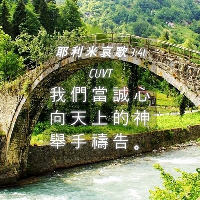 Picture 04 - 耶 利 米 哀 歌 3:41 CUVT - 我 們 當 誠 心 向 天 上 的 神 舉 手 - Bible Verse Picture