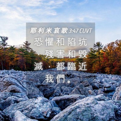 Picture 04 - 耶 利 米 哀 歌 3:47 CUVT - 恐 懼 和 陷 坑 ， 殘 害 和 毀 滅 ， - Bible Verse Picture