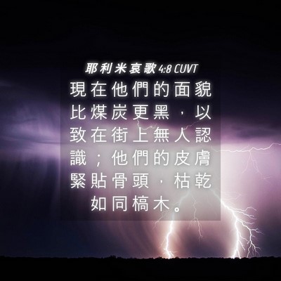 Picture 04 - 耶 利 米 哀 歌 4:8 CUVT - 現 在 他 們 的 面 貌 比 煤 炭 更 黑 - Bible Verse Picture