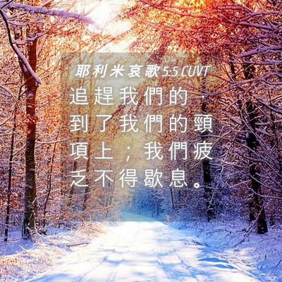 Picture 04 - 耶 利 米 哀 歌 5:5 CUVT - 追 趕 我 們 的 ， 到 了 我 們 的 頸 - Bible Verse Picture