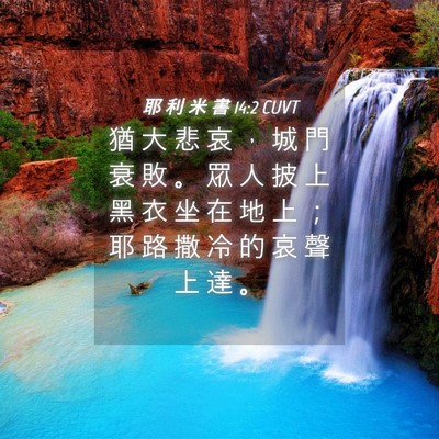 Picture 04 - 耶 利 米 書 14:2 CUVT - 猶 大 悲 哀 ， 城 門 衰 敗 。 眾 人 - Bible Verse Picture