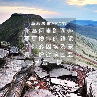 Picture 04 - 耶 利 米 書 2:36 CUVT - 你 為 何 東 跑 西 奔 要 更 換 你 的 - Bible Verse Picture