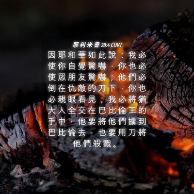 Picture 04 - 耶 利 米 書 20:4 CUVT - 因 耶 和 華 如 此 說 ： 我 必 使 你 - Bible Verse Picture