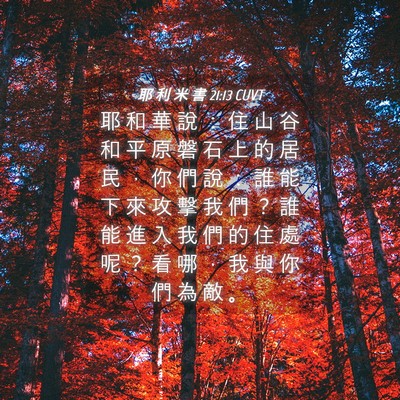 Picture 04 - 耶 利 米 書 21:13 CUVT - 耶 和 華 說 ： 住 山 谷 和 平 原 磐 - Bible Verse Picture