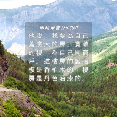 Picture 04 - 耶 利 米 書 22:14 CUVT - 他 說 ： 我 要 為 自 己 蓋 廣 大 的 - Bible Verse Picture