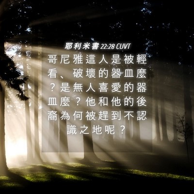 Picture 04 - 耶 利 米 書 22:28 CUVT - 哥 尼 雅 這 人 是 被 輕 看 、 破 壞 - Bible Verse Picture