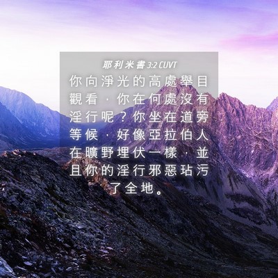 Picture 04 - 耶 利 米 書 3:2 CUVT - 你 向 淨 光 的 高 處 舉 目 觀 看 ， - Bible Verse Picture