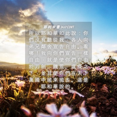 Picture 04 - 耶 利 米 書 34:17 CUVT - 所 以 耶 和 華 如 此 說 ： 你 們 沒 - Bible Verse Picture