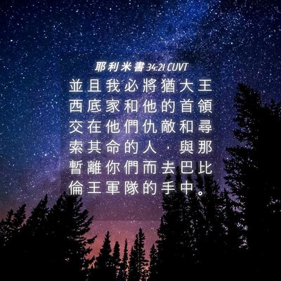 Picture 04 - 耶 利 米 書 34:21 CUVT - 並 且 我 必 將 猶 大 王 西 底 家 和 - Bible Verse Picture