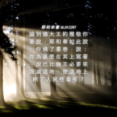 Picture 04 - 耶 利 米 書 36:29 CUVT - 論 到 猶 大 王 約 雅 敬 你 要 說 ， - Bible Verse Picture