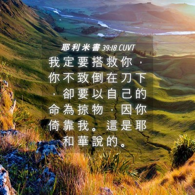 Picture 04 - 耶 利 米 書 39:18 CUVT - 我 定 要 搭 救 你 ， 你 不 致 倒 在 - Bible Verse Picture