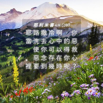 Picture 04 - 耶 利 米 書 4:14 CUVT - 耶 路 撒 冷 啊 ， 你 當 洗 去 心 中 - Bible Verse Picture