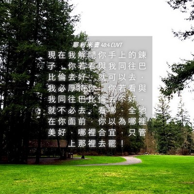 Picture 04 - 耶 利 米 書 40:4 CUVT - 現 在 我 解 開 你 手 上 的 鍊 子 ， - Bible Verse Picture