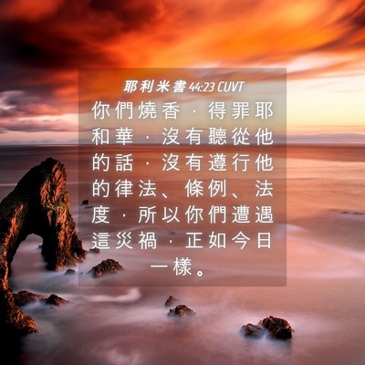 Picture 04 - 耶 利 米 書 44:23 CUVT - 你 們 燒 香 ， 得 罪 耶 和 華 ， 沒 - Bible Verse Picture