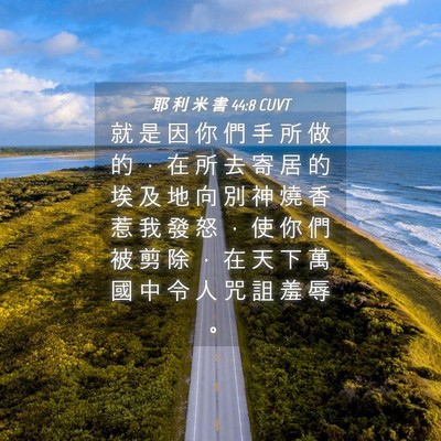 Picture 04 - 耶 利 米 書 44:8 CUVT - 就 是 因 你 們 手 所 做 的 ， 在 所 - Bible Verse Picture