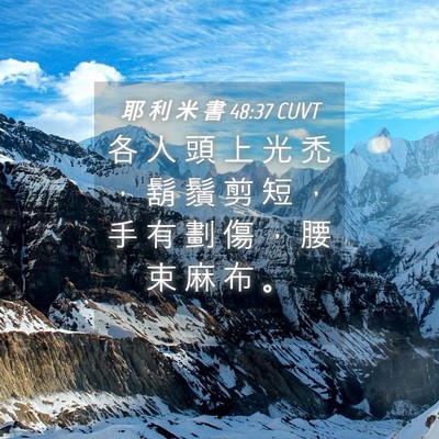 Picture 04 - 耶 利 米 書 48:37 CUVT - 各 人 頭 上 光 禿 ， 鬍 鬚 剪 短 ， - Bible Verse Picture