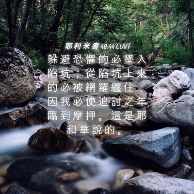 Picture 04 - 耶 利 米 書 48:44 CUVT - 躲 避 恐 懼 的 必 墜 入 陷 坑 ； 從 - Bible Verse Picture