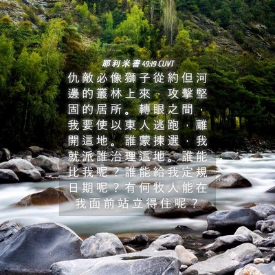 Picture 04 - 耶 利 米 書 49:19 CUVT - 仇 敵 必 像 獅 子 從 約 但 河 邊 的 - Bible Verse Picture